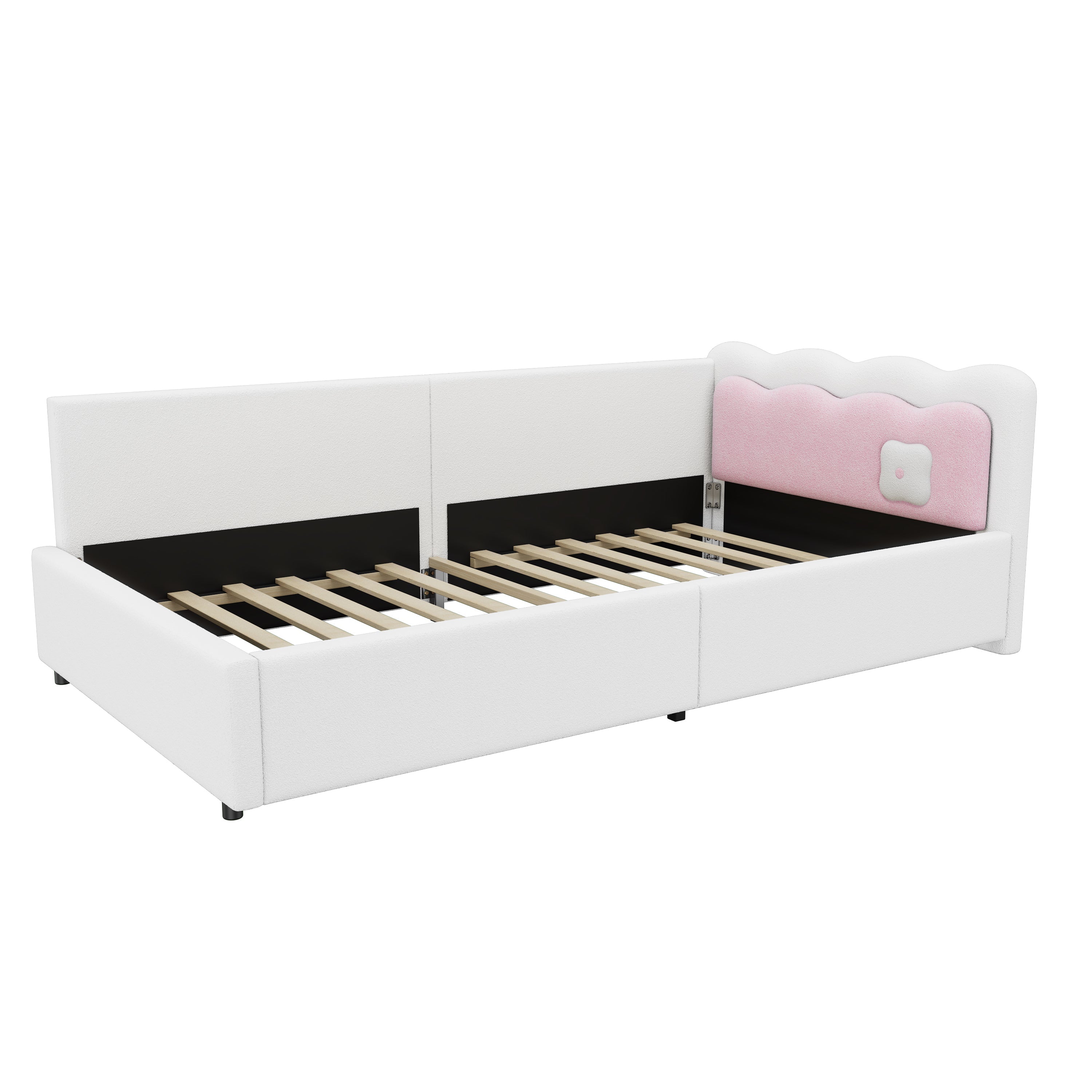 Daybed Sofa Bed 90x200cm LED Remote Control - White Imitation Fleece