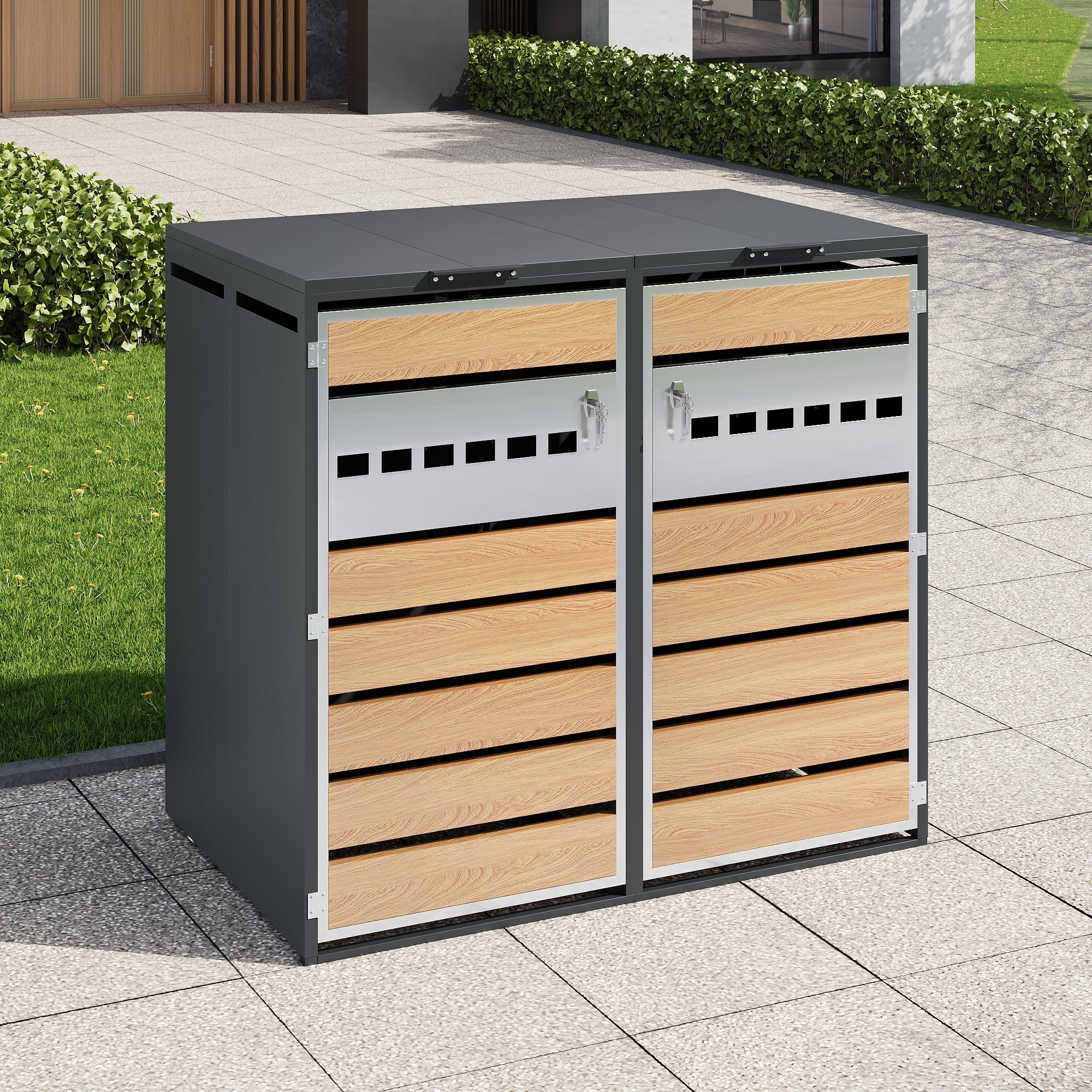 Bin Storage Box with Hinged Lid, Lockable and Two Doors