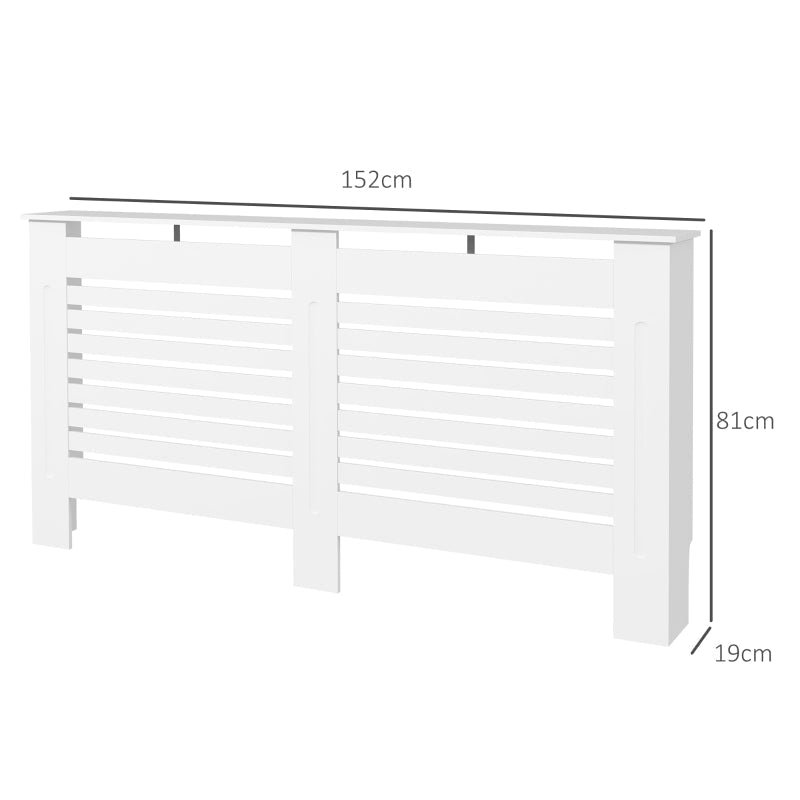 Radiator Cover Modern Cabinet Horizontal Slats 152L x 19W x 81H cm MDF White Painted