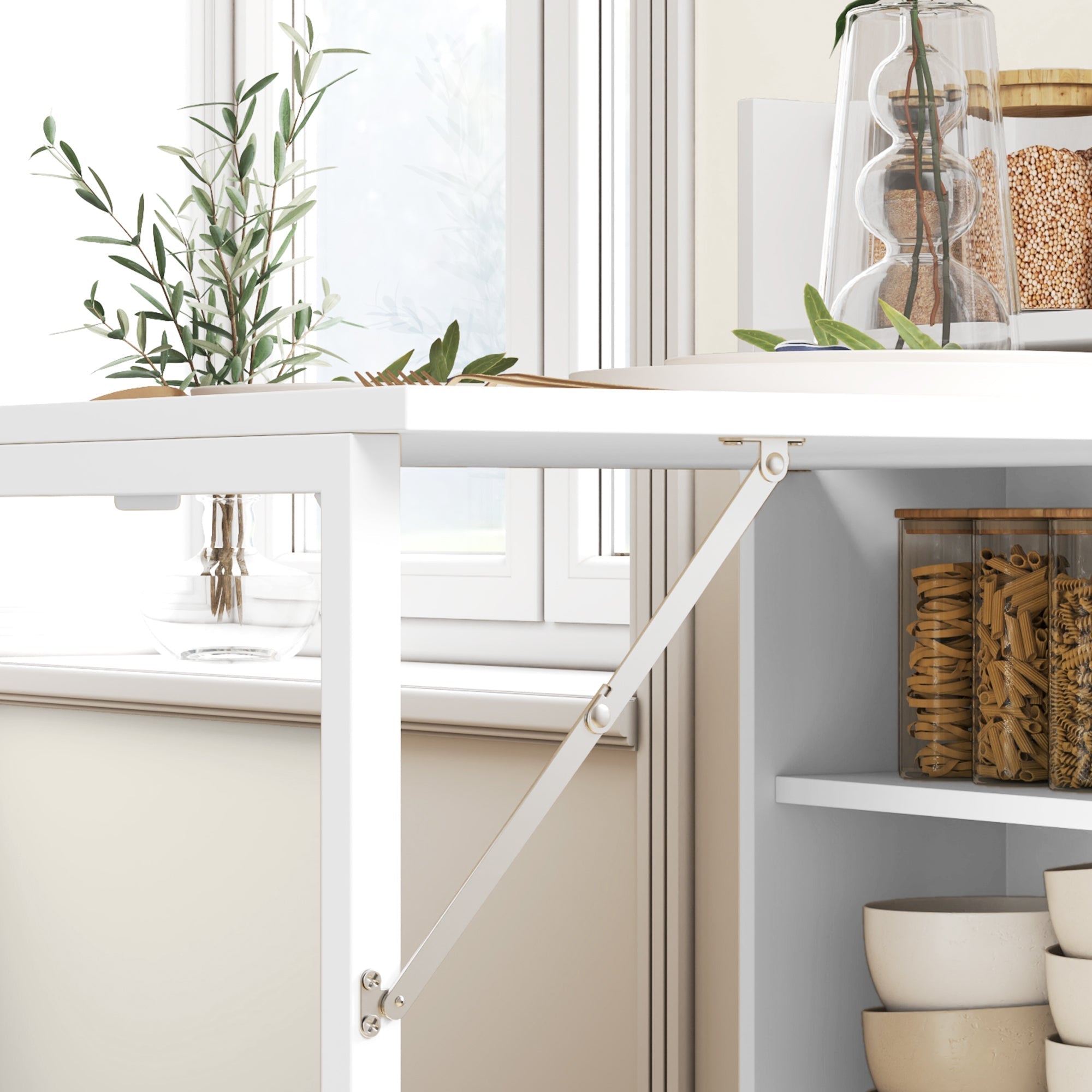 Folding Dining Table Space-Saving 4 Shelves Anti-Tip - White