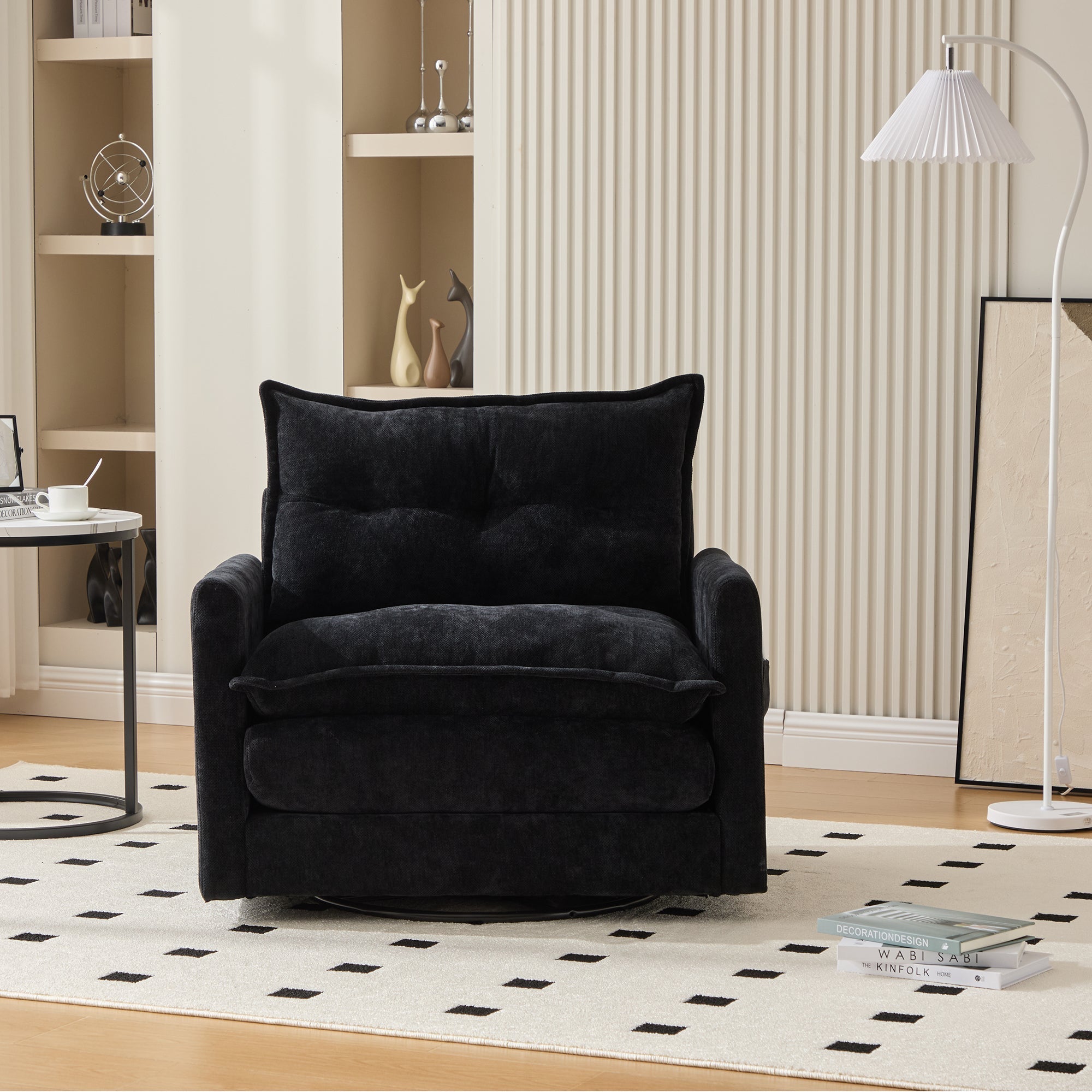 Lounge Chair, 360° Rotating, Armrests, Single Sofa, Modern Style, Cushions