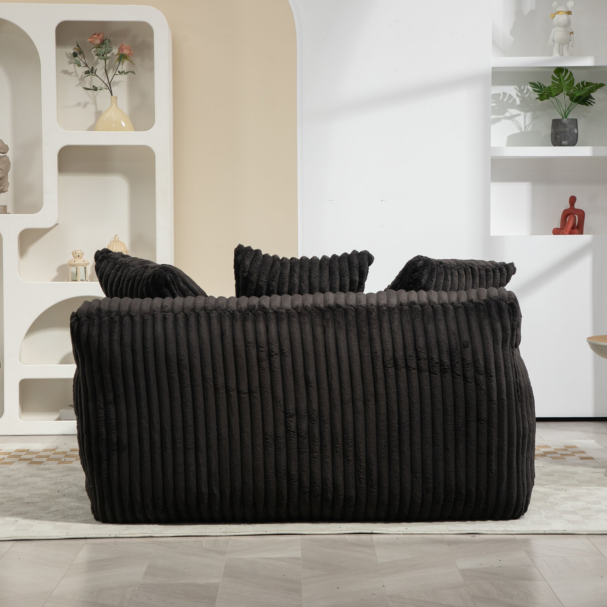 GOMYWAY Chaise Lounge Sofa Sleeper Chair with 3 Throw Pillows, Black Corduroy