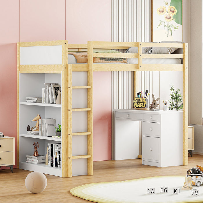 Loft Bed, Multifunctional with Storage & Desk, 90x200cm Wood