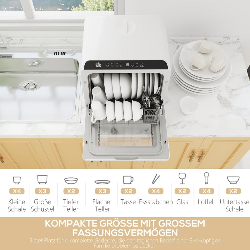 Countertop Dishwasher, Mini 6-Liter Tank 5 Programs LED Display Drying Function, White