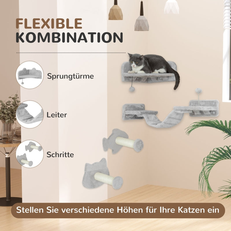 Katzen-Treppenset, 4-teilig, Sisalstufen, Doppelplattform, Hellgrau/Cremeweiß