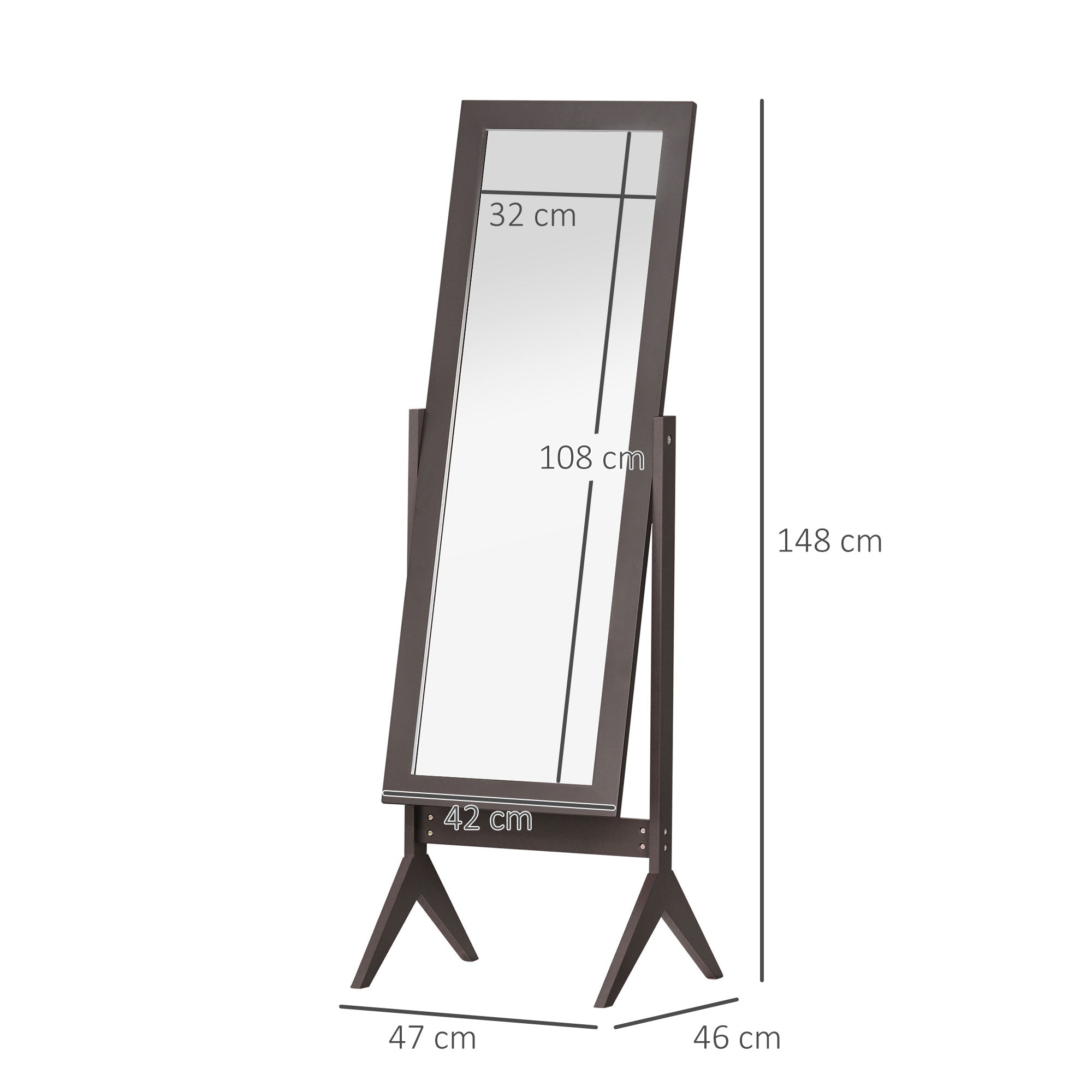 Standing Mirror Full Length Vanity Elevated Feet, MDF Coffee