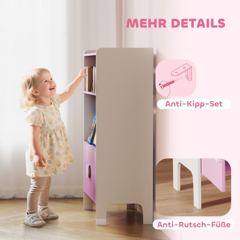 Kinderbücherregal, 2 Ablagen 2 Schränke freistehend, Pink+Weiß MDF