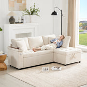 Modern L-shaped Sofa Bed with Storage, USB Charger, and Cushions, Beige