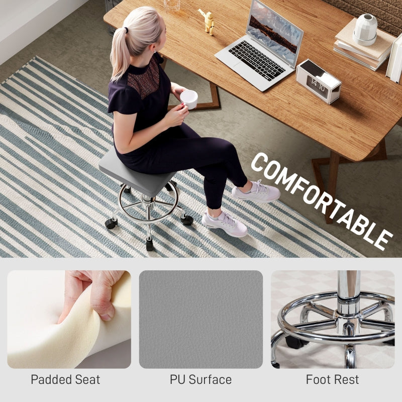 Salon Stool Padded Adjustable Height Swivel Faux Leather - Grey