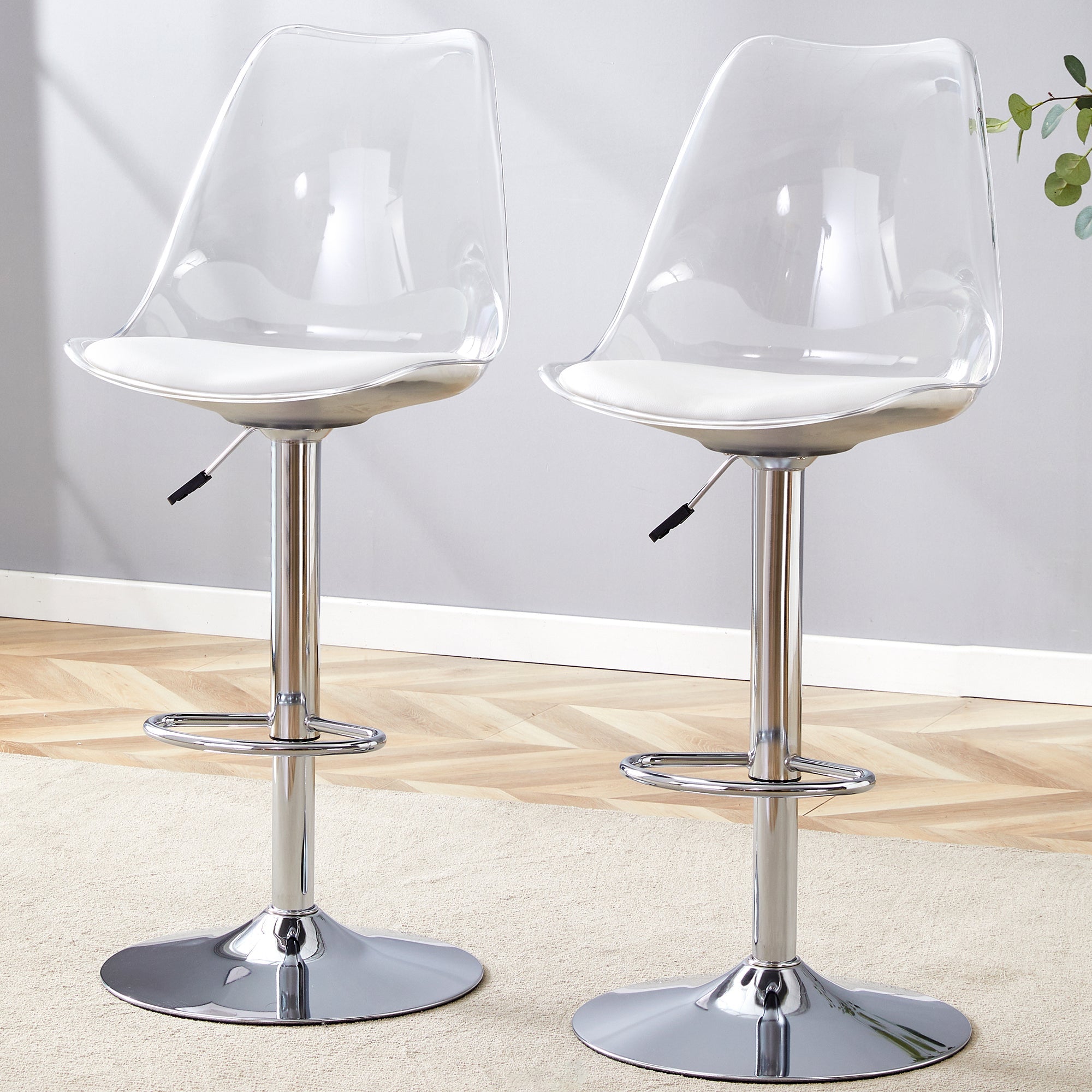 Adjustable Swivel Bar Stool Set 2-Piece - Transparent Plastic/PU Leather
