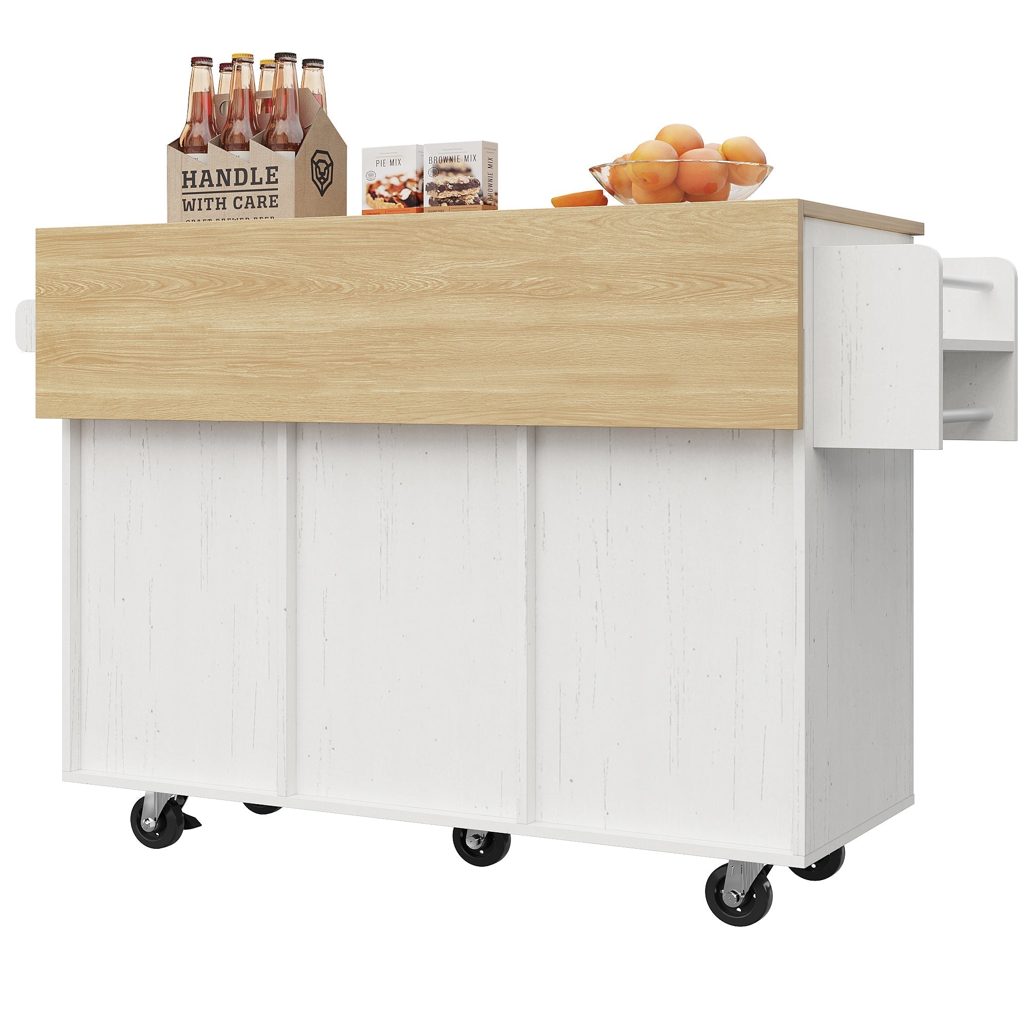 Modern Kitchen Island Cabinet, Buffet Dining Cart with Storage, White
