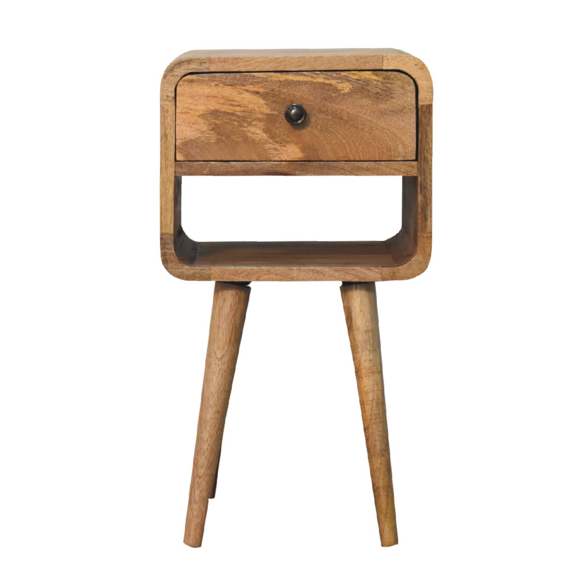 Solid Wood Bedside, Curve Lower with 1 Drawer and Open Slot, Oak-ish