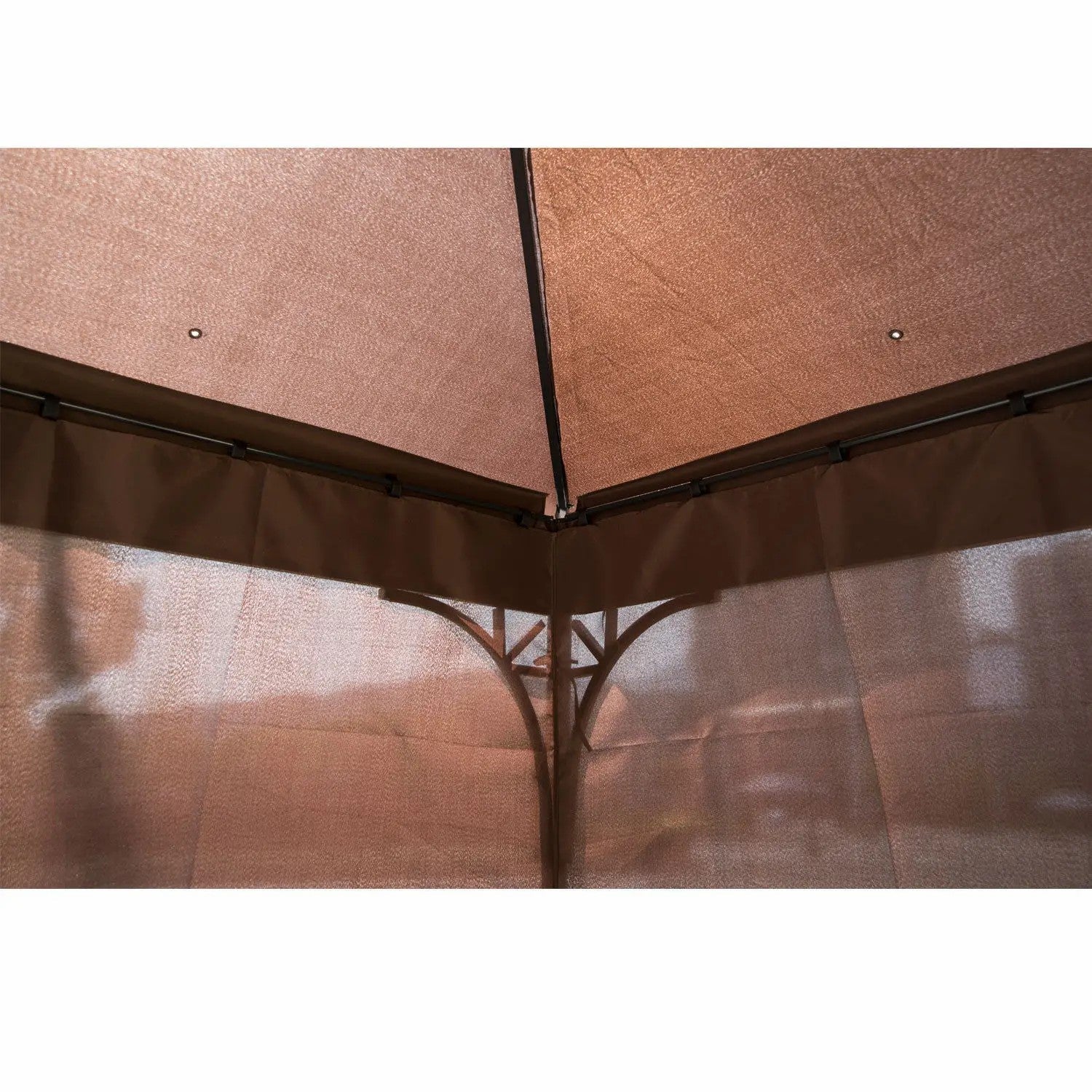 Gartengazebo 3x3m, Outdoor-Pavillon mit Vorhängen, Stahlrahmen, Kaffee