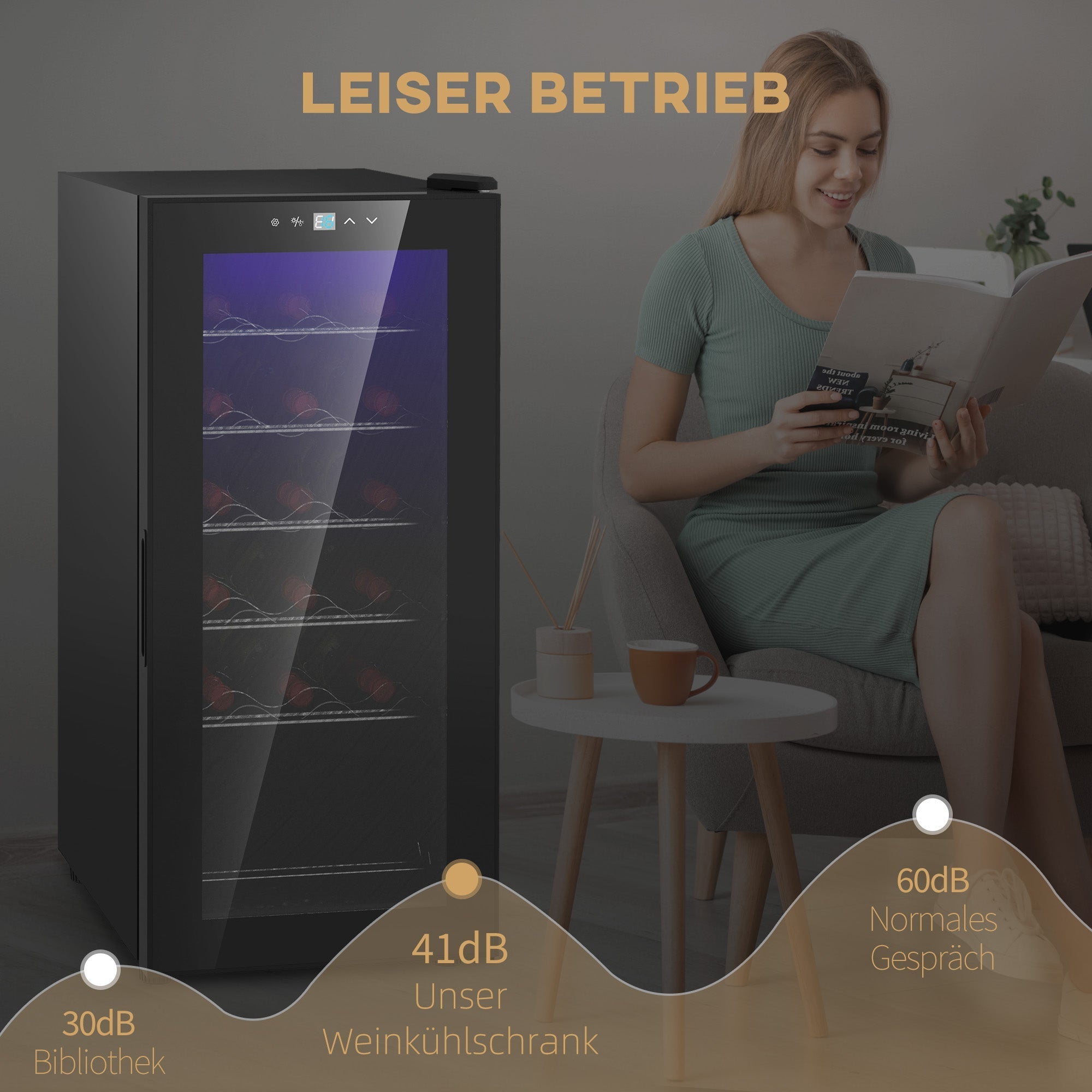 Wine Cooler, 18 Bottles, 50L, Glass Door, Stainless Steel