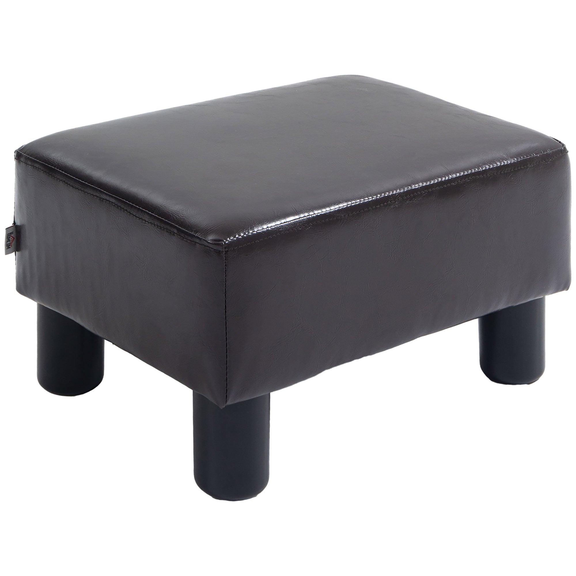 Footstool Ottoman Cube, 4 Plastic Legs, PU Leather Brown