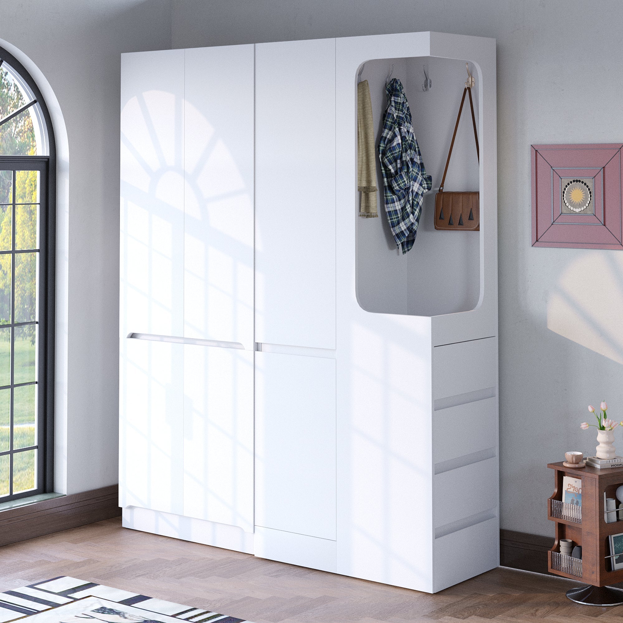 Extra-Large Wardrobe with Drawers and Storage Compartments, 140x40x170cm, White