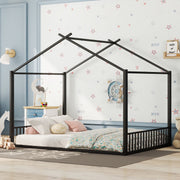 Children's Flat Bed 140x200cm House Rail Iron Frame Black
