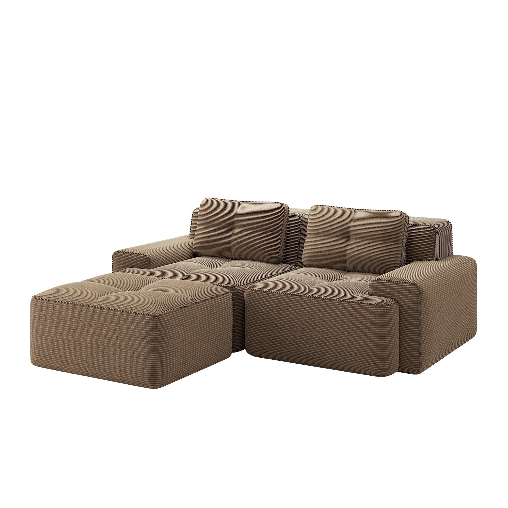 Boneless Modular Sofa L-Shaped Corduroy Sleeper with Ottoman - Brown