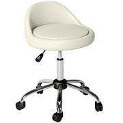 Rolling Stool, Adjustable Height, Swivel, Faux Leather White