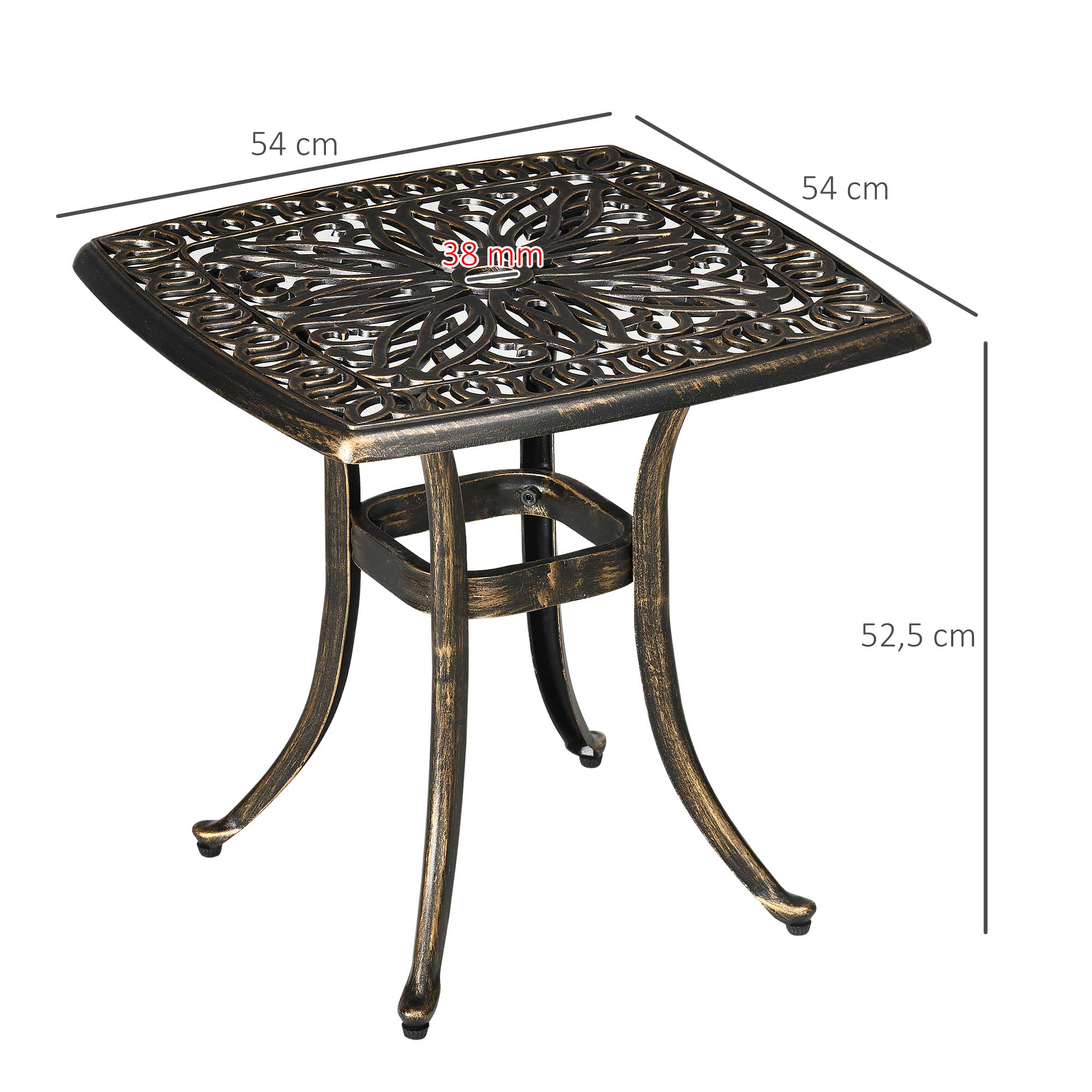 Side Table/Patio Table 54x54x52.5cm Parasol Hole Aluminum Frame Bronze