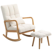 Rocking Chair with Stool, Fleece Cover, Wooden Skids, White