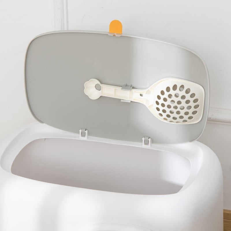 Cat Litter Box, Hooded Scoop Grid Base, XXL, White