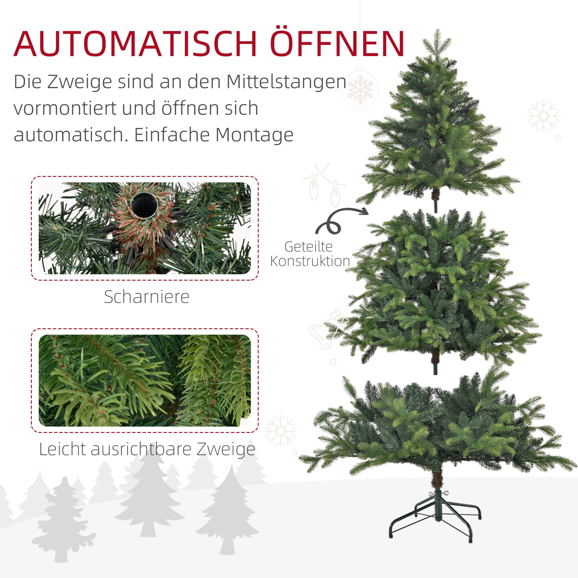 Artificial Christmas Tree, 180 cm, 1700 Tips, Foldable, Green