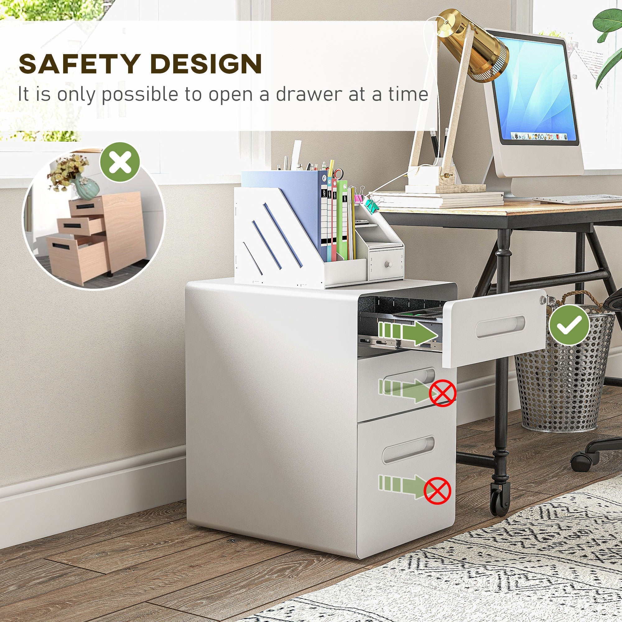 Vinsetto Filing Cabinet with 3 Drawers, Steel, White