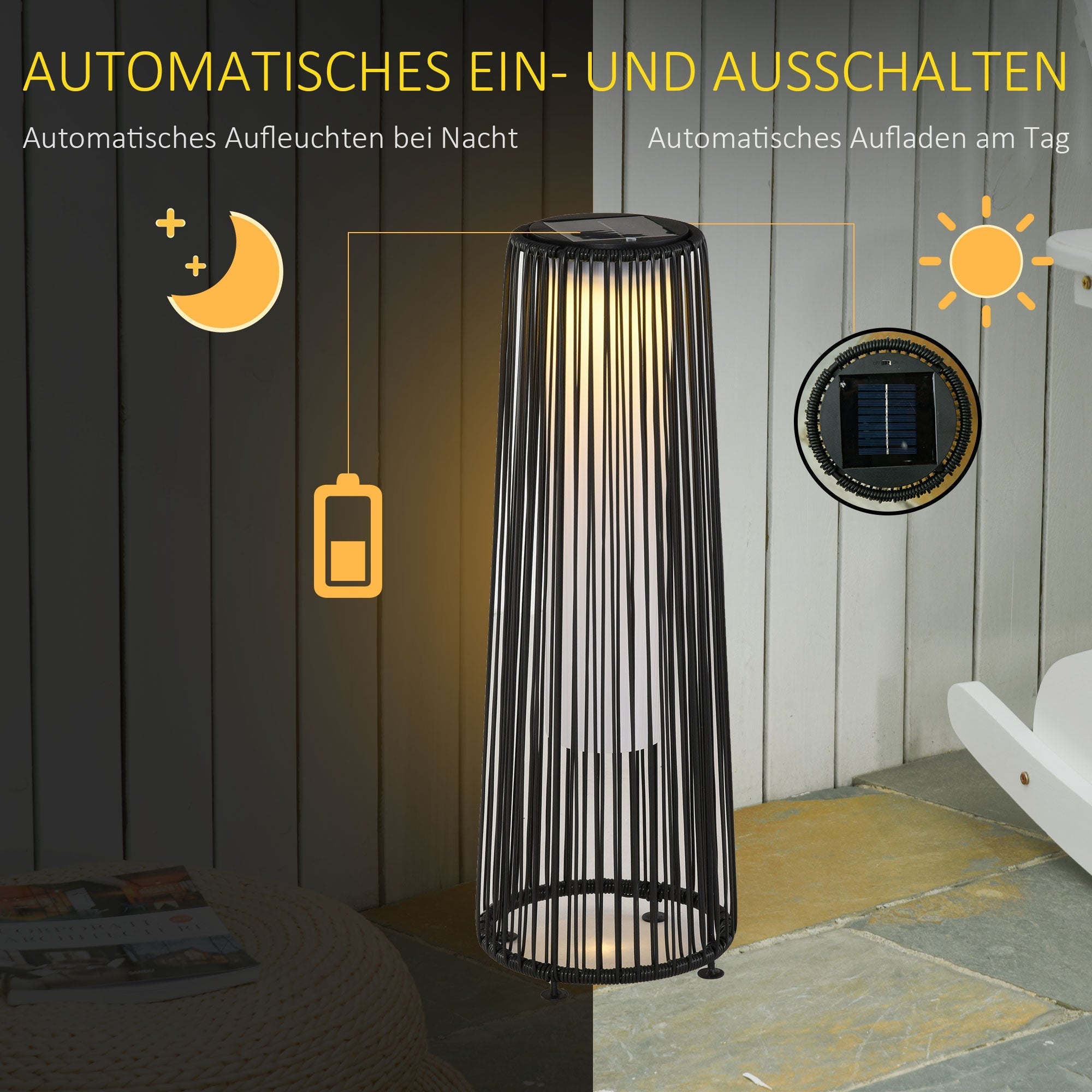 Solar Garden Light with Light Sensor, Waterproof, Automatic LED, Black