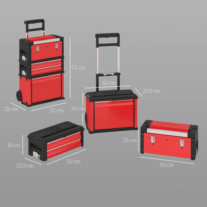 Workshop trolley, 3 modular units, rolling, steel, red