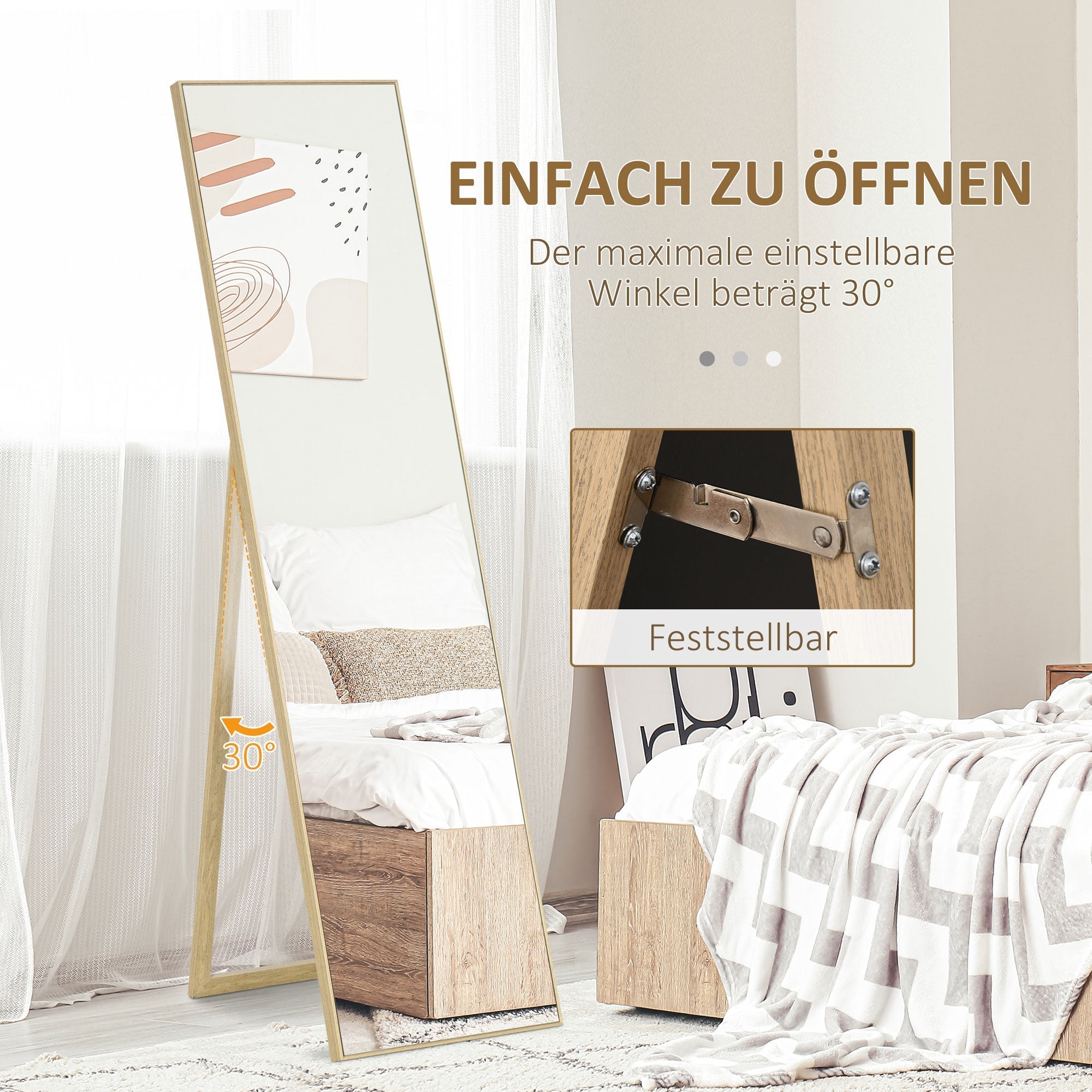 Standing Mirror, Full Length Dressing Makeup, Light Brown Wood Grain
