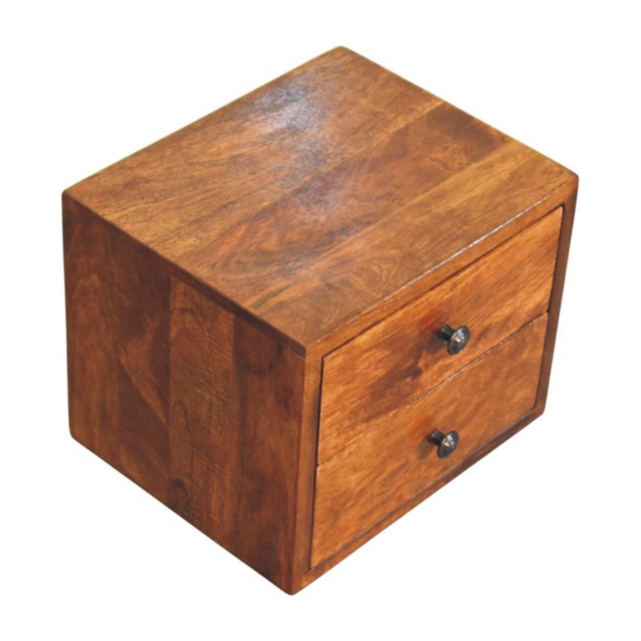 Solis Chestnut Nightstand, Wall Mounted 2 Drawers, Solid Wood Dark Brown