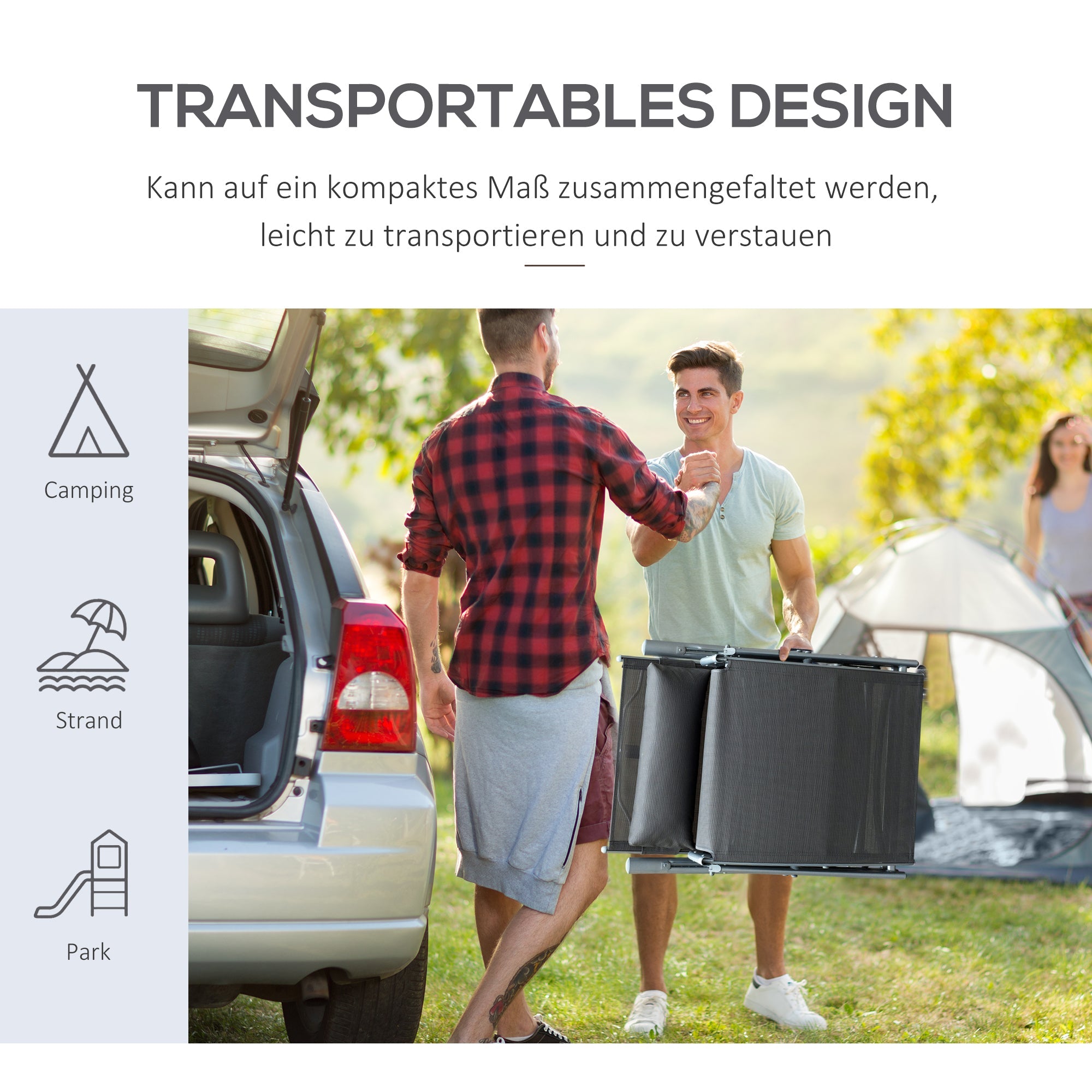 Sun Lounger/Beach/Garden, Foldable Adjustable with Cushion, Metal/Fabric Grey