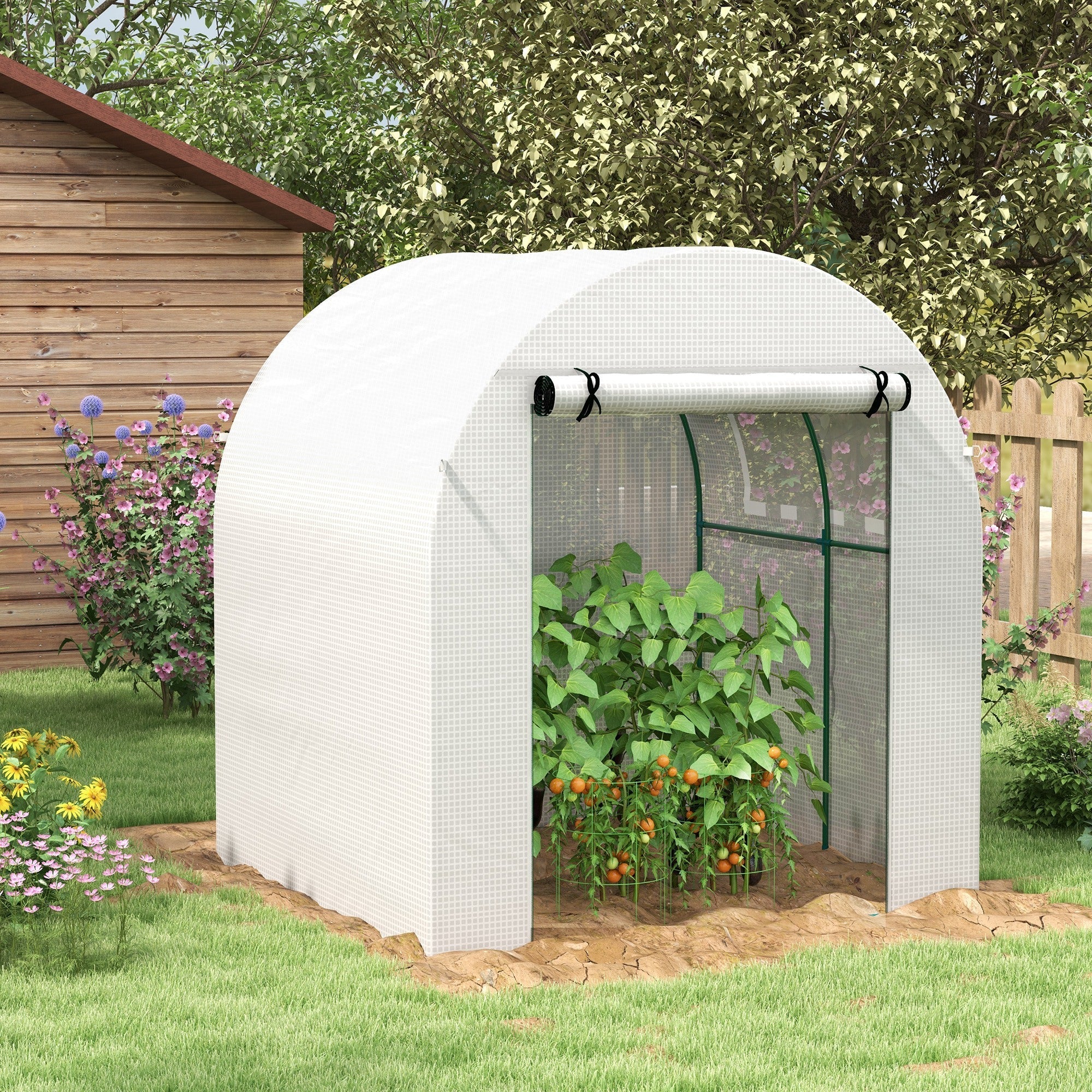 Begehbarer Folientunnel mit Rolltür & Fenster, 1.8x1.8x2m, Weiß