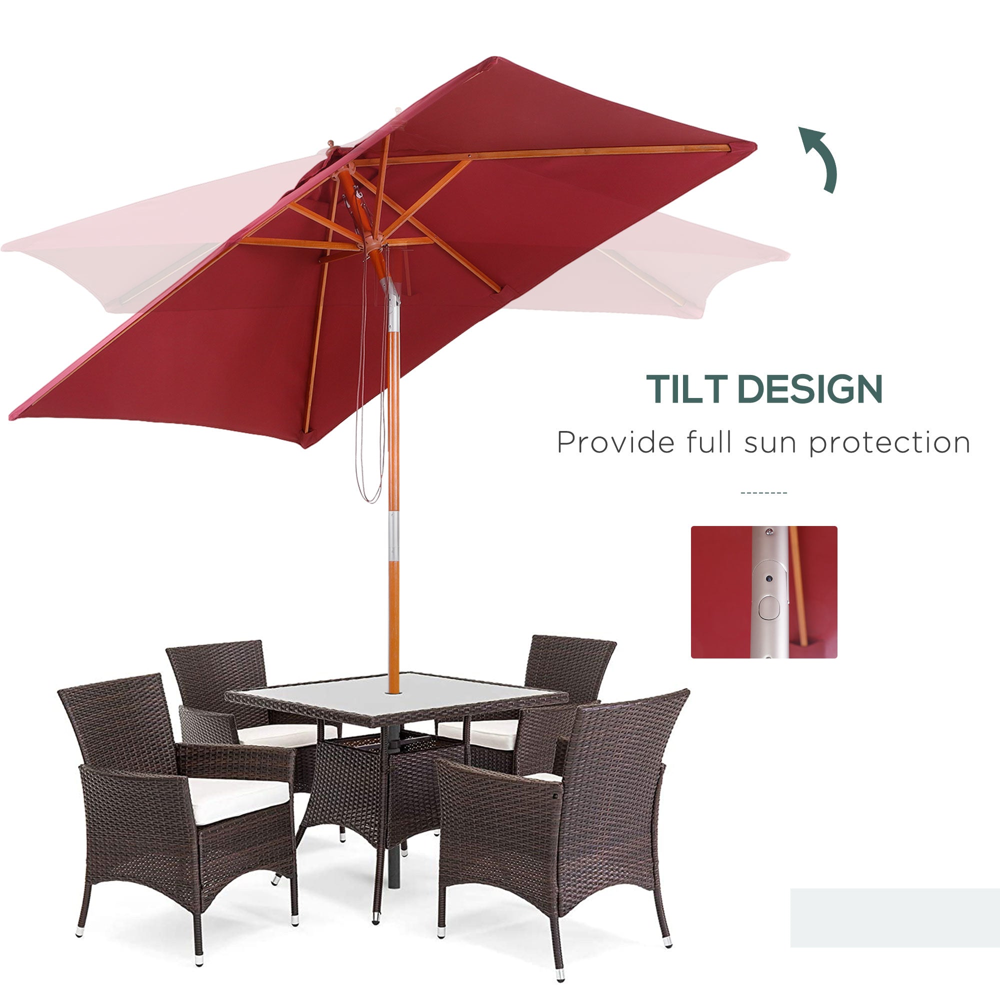 Cantilever Parasol/Sunshade, 3-Stage Adjustable 200x150x230cm for Balcony & Terrace, Fir Wood Wine Red