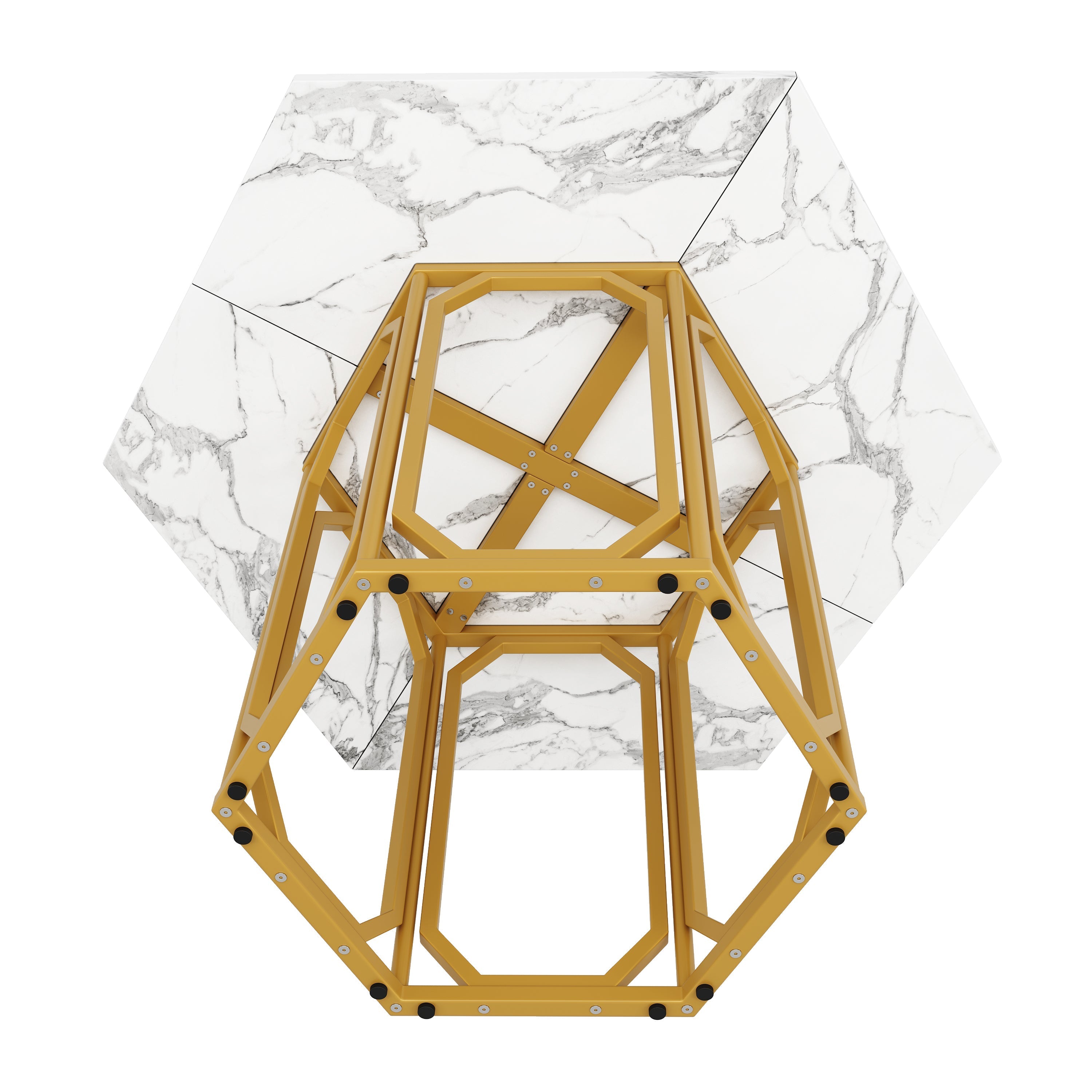 Hexagonal Marble Table Metal Legs - Gold