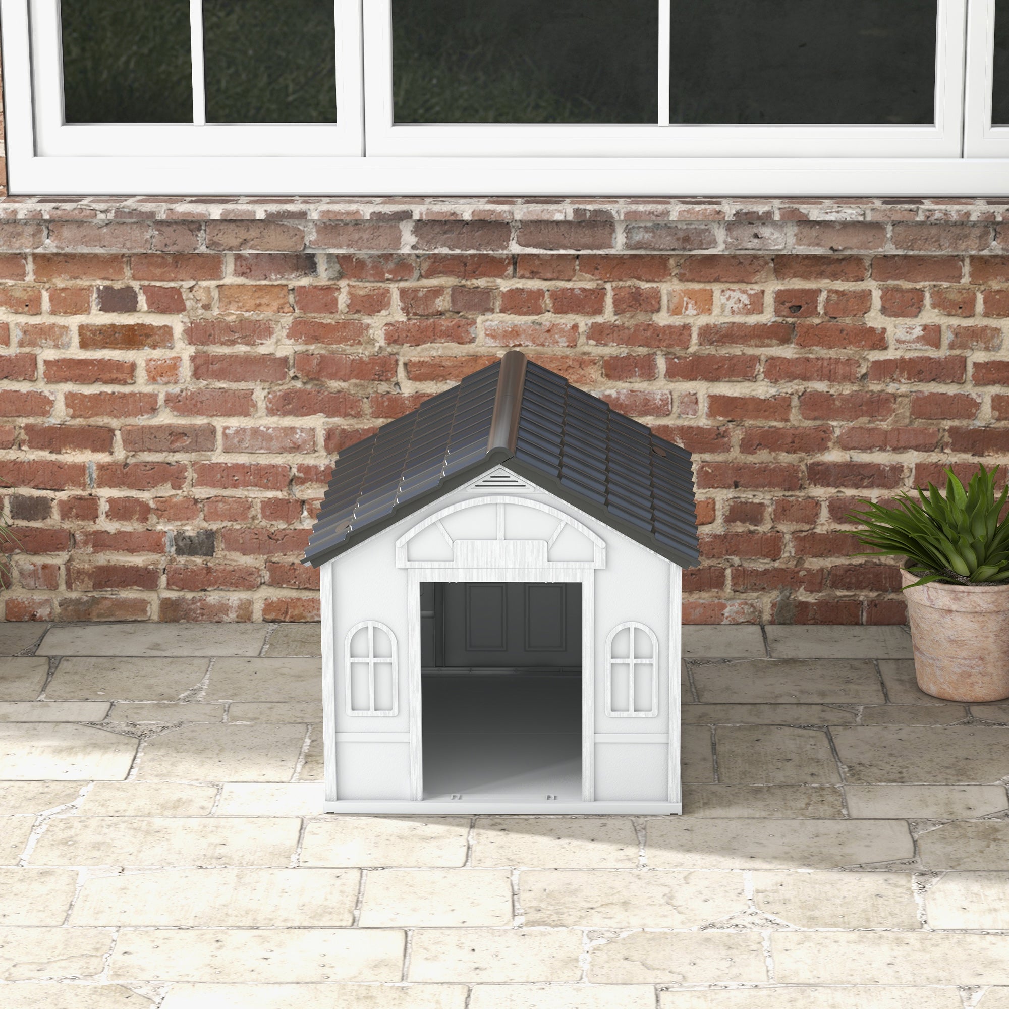 Dog House, Gable Roof, Weatherproof, Grey