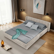 Double Bed with Comfortable Backrest and Sturdy Frame, 140x200cm, Beige Chenille