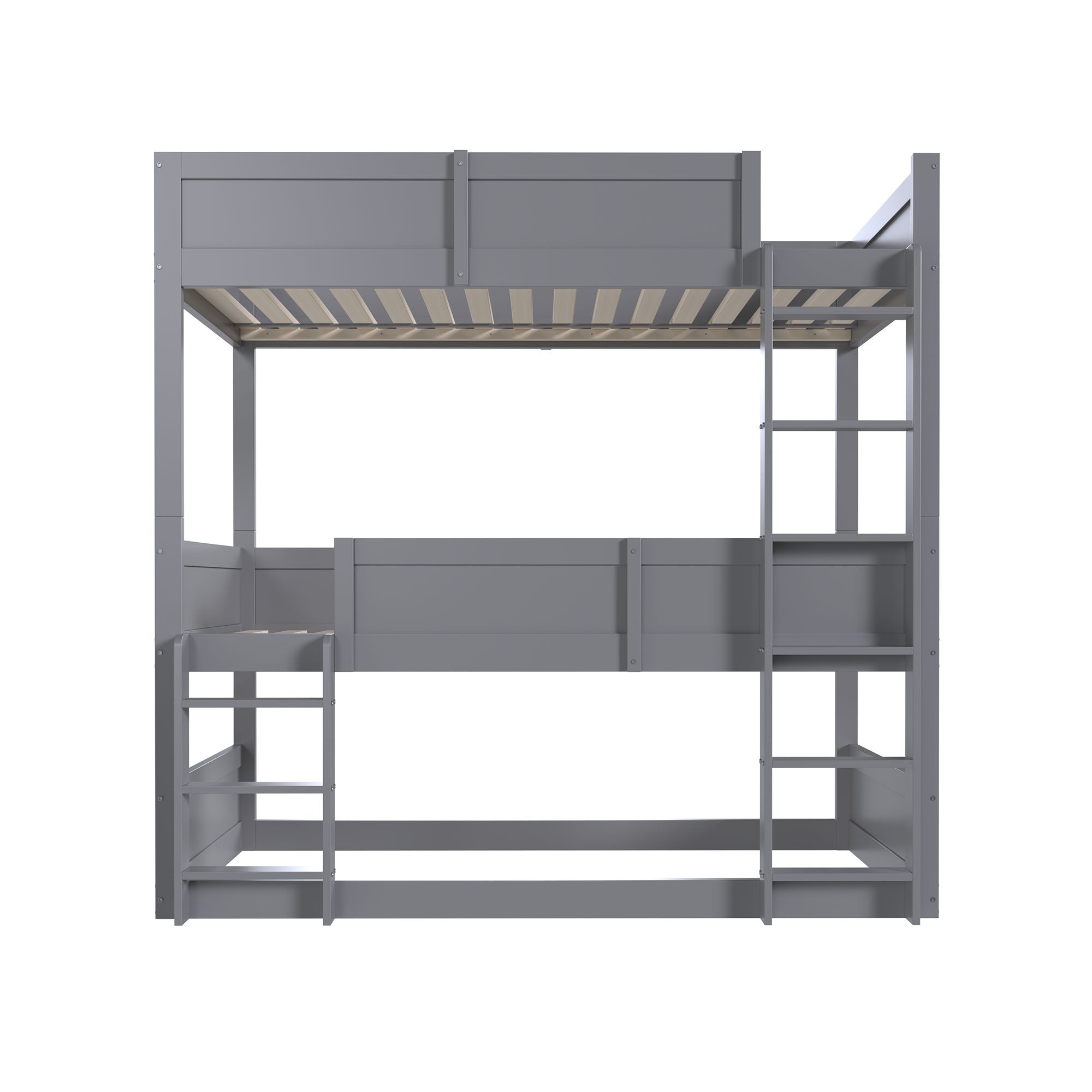 Triple Bedroom Bed 90x200cm Bunk High Fence Solid Wood, Grey