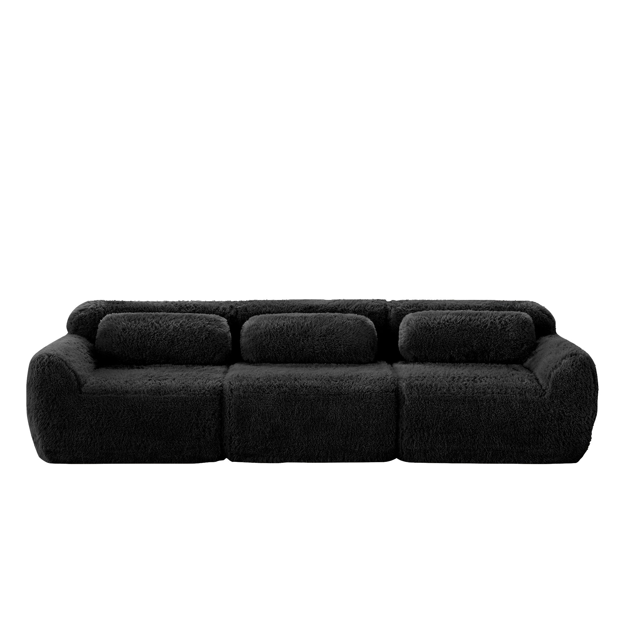 3-Seater Deep Sofa Modular Plush Fabric - Black