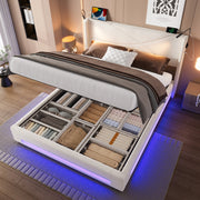 Modern Bed Frame with Integrated Reading Lamps, LED Lighting, Storage Base, USB/Type-C Ports - Beige
