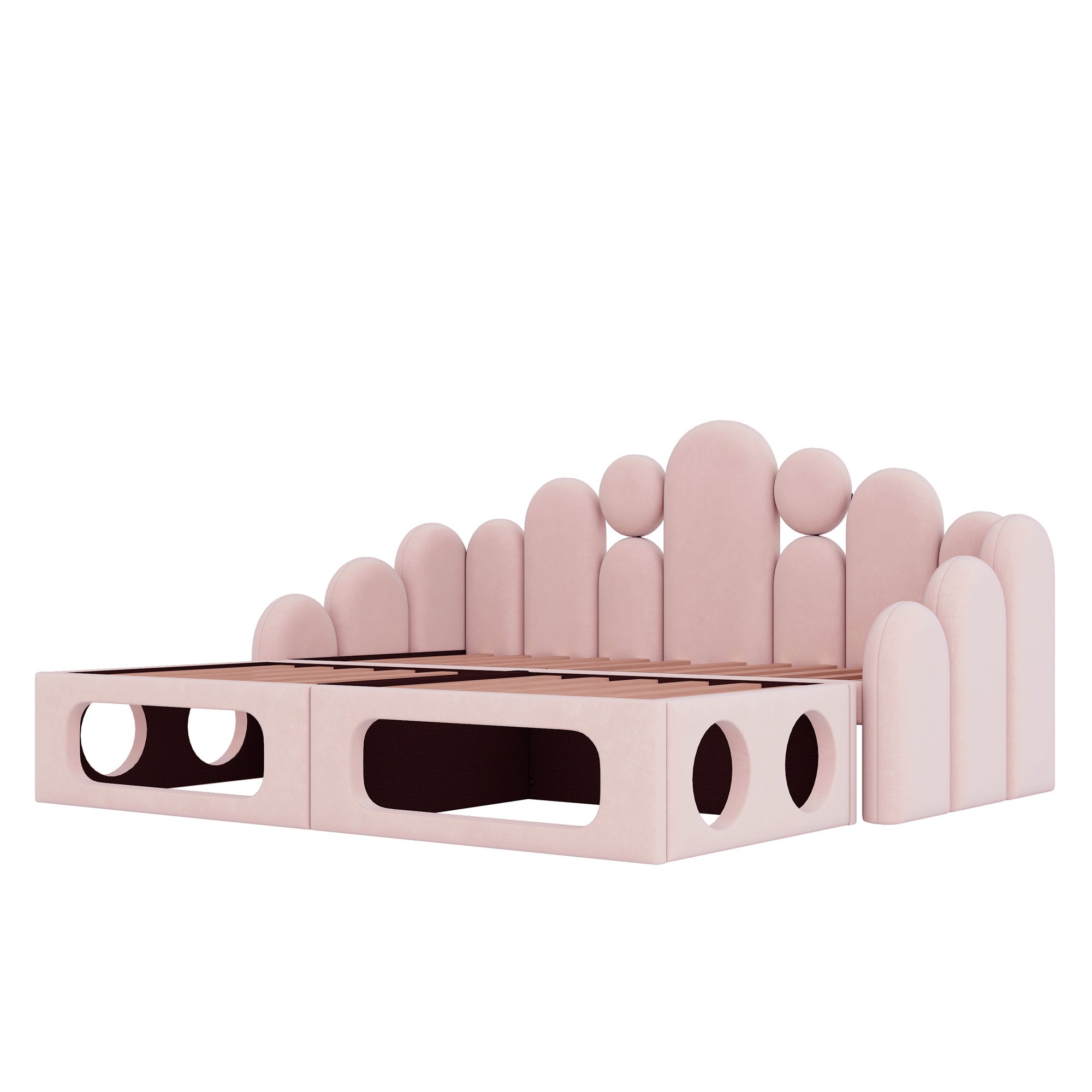 Upholstered Sofa Bed with Pet Bed and Backrest, 180x200cm, Pink Velvet