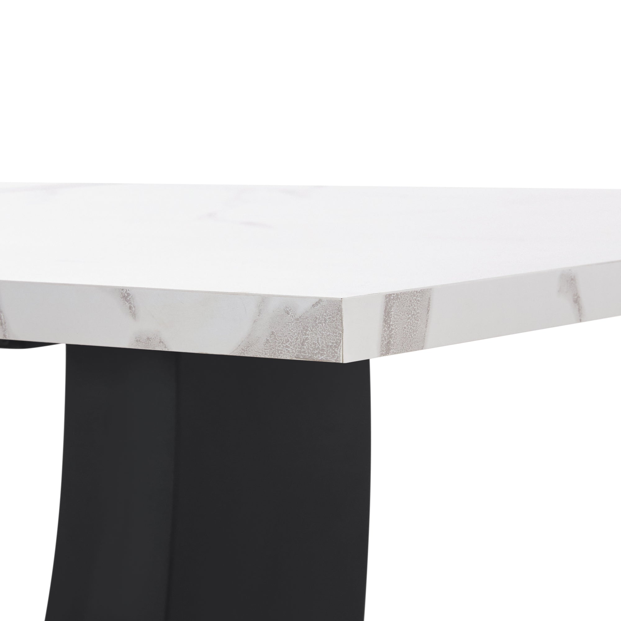 Modern Rectangular Dining Table with Marble Pattern and Adjustable Metal Legs, White/Black