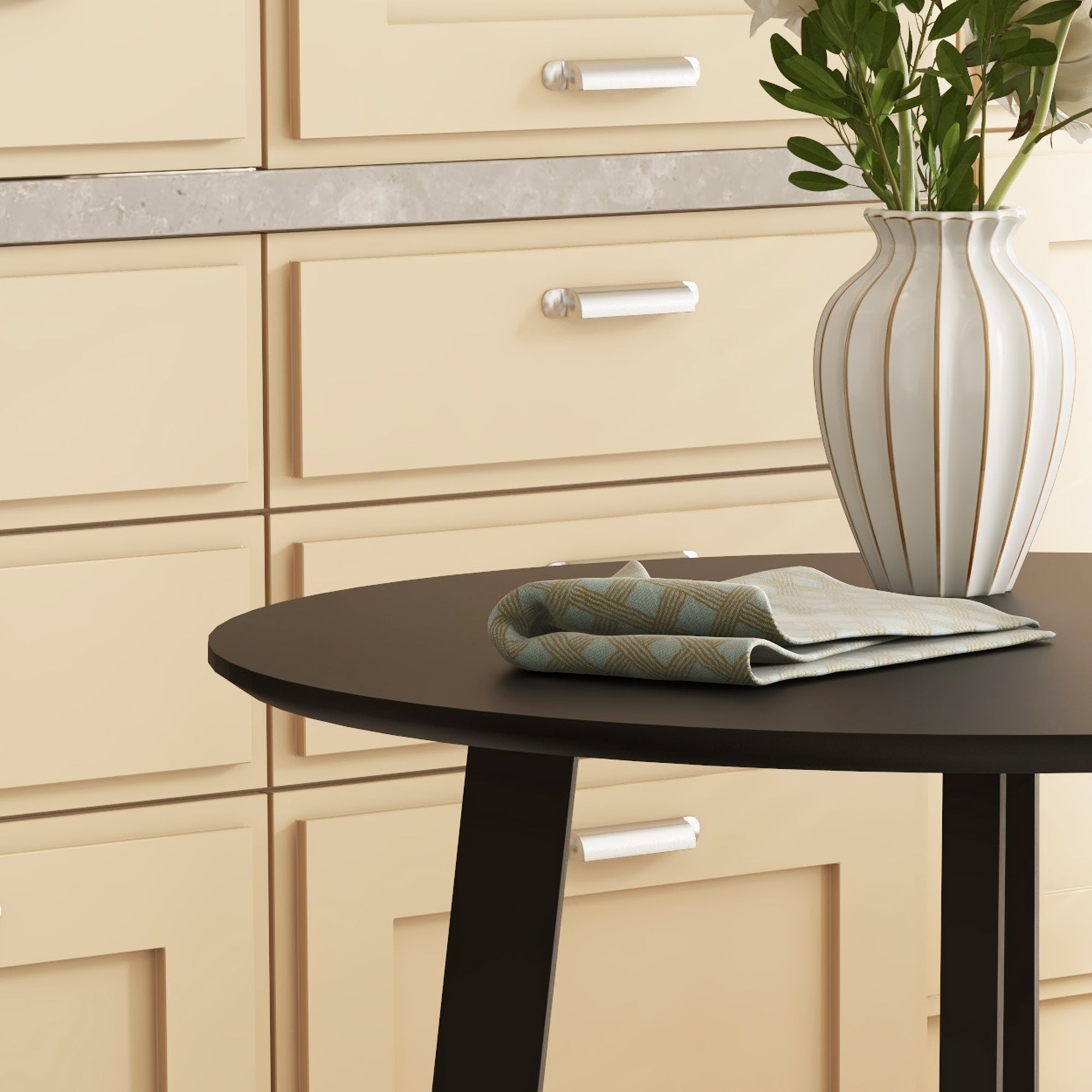Dining Table Round Kitchen Side Table Angled Legs Modern Design, Black