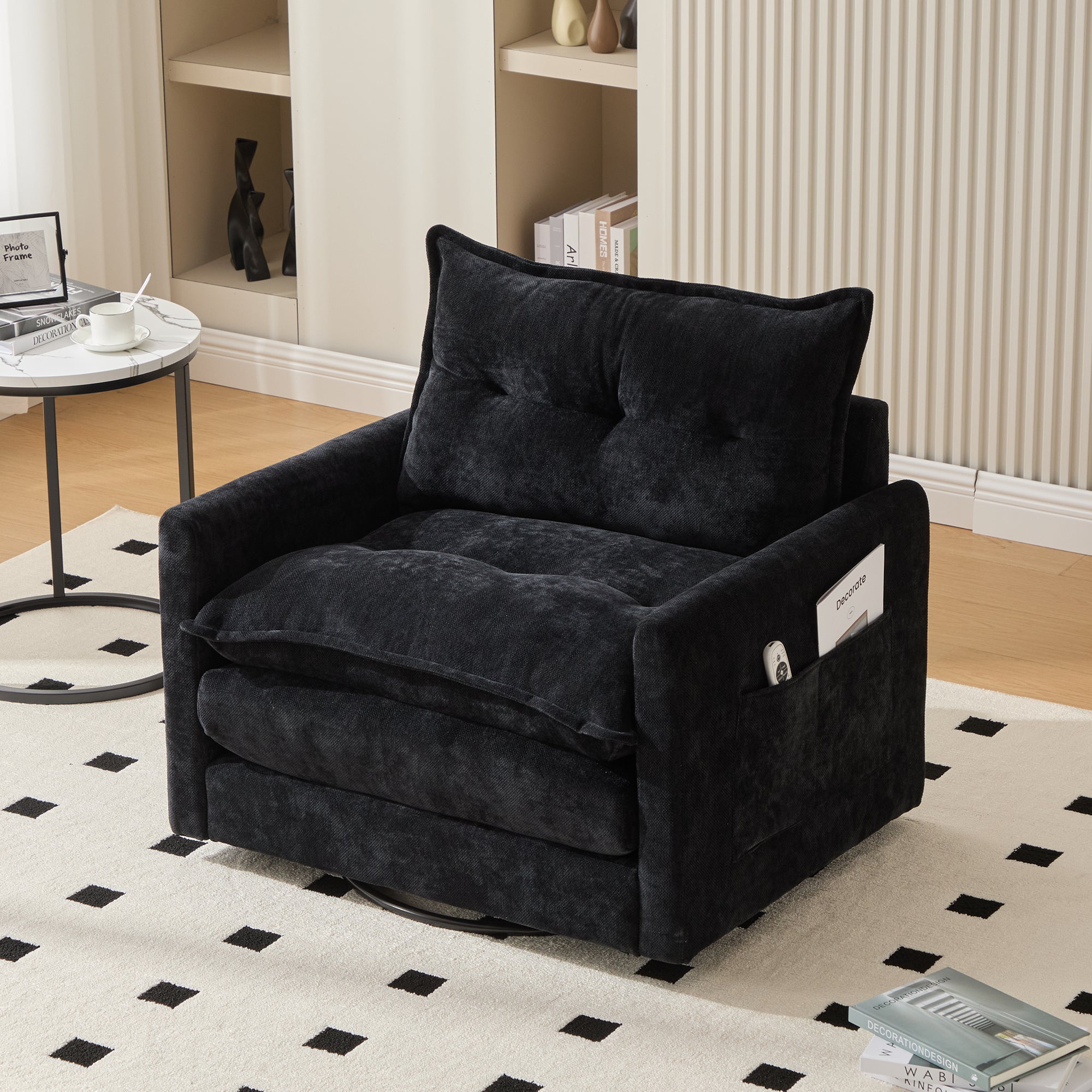 Lounge Chair, 360° Rotating, Armrests, Single Sofa, Modern Style, Cushions