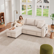 Sofa Bed L-Shaped Chaise Storage Reversible Beige