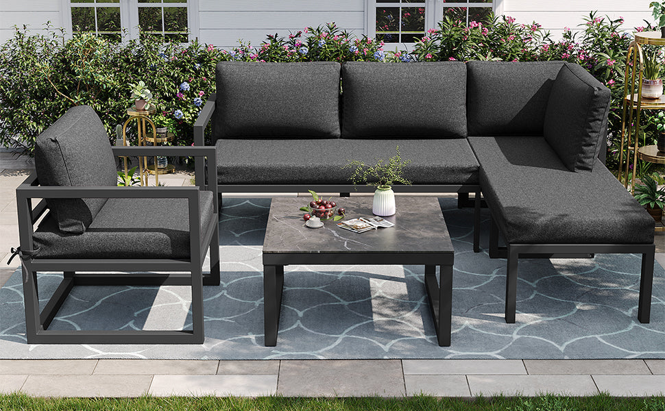 Rope Garden Lounge Set Corner Sofa Adjustable Legs - Grey