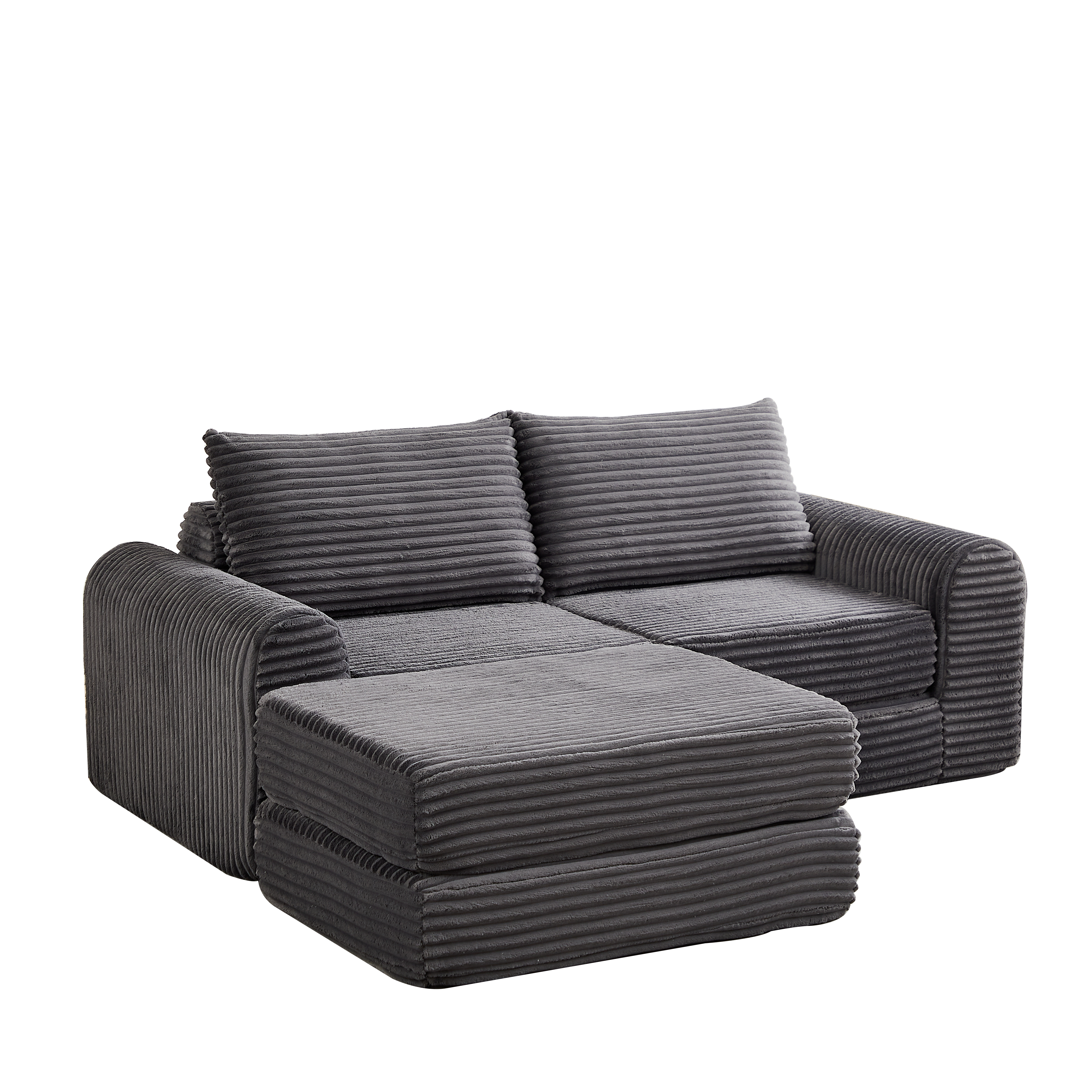 Corduroy 2-in-1 Sofa Bed with Two Pillows and Removable Footstool, Corduroy