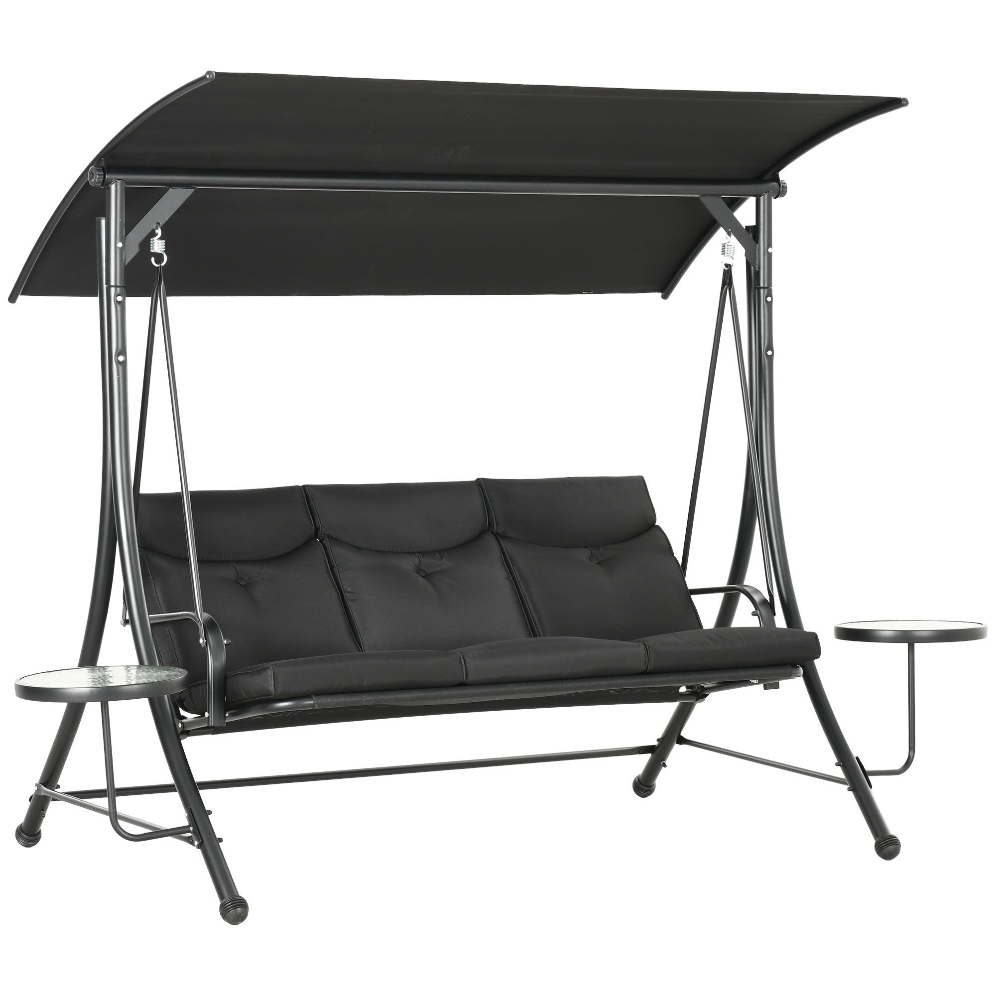 Hollywood Swing 3-Seater with Coffee Tables Adjustable Sunshade 300kg Capacity, Black