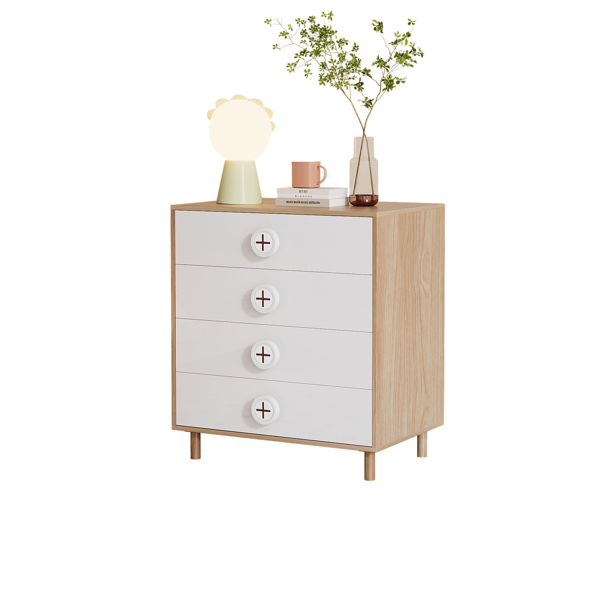 Nightstand/Chest of Drawers 4-Drawer Storage Cabinet Lacquered Panel White